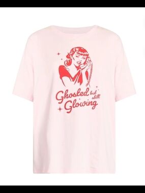 Way to Celebrate NEW Pink Graphic Tee "Ghosted But Still Glowing" Size Large